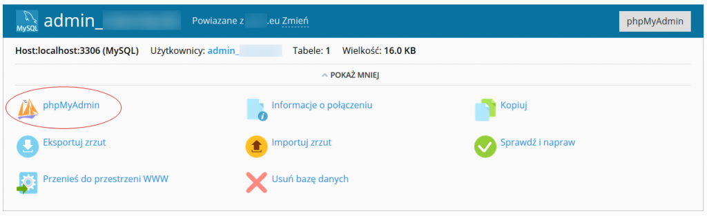 Uruchomienie phpMyAdmin z Panel Plesk